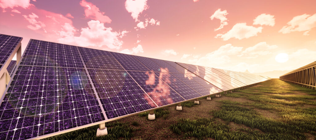 Colorful,panoramic,landscape:,solar,power,plants.,(,3d,rendering,computer